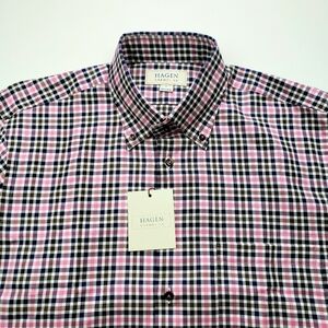 Hagen NWT Men's Large Button Up, Pink Plaid